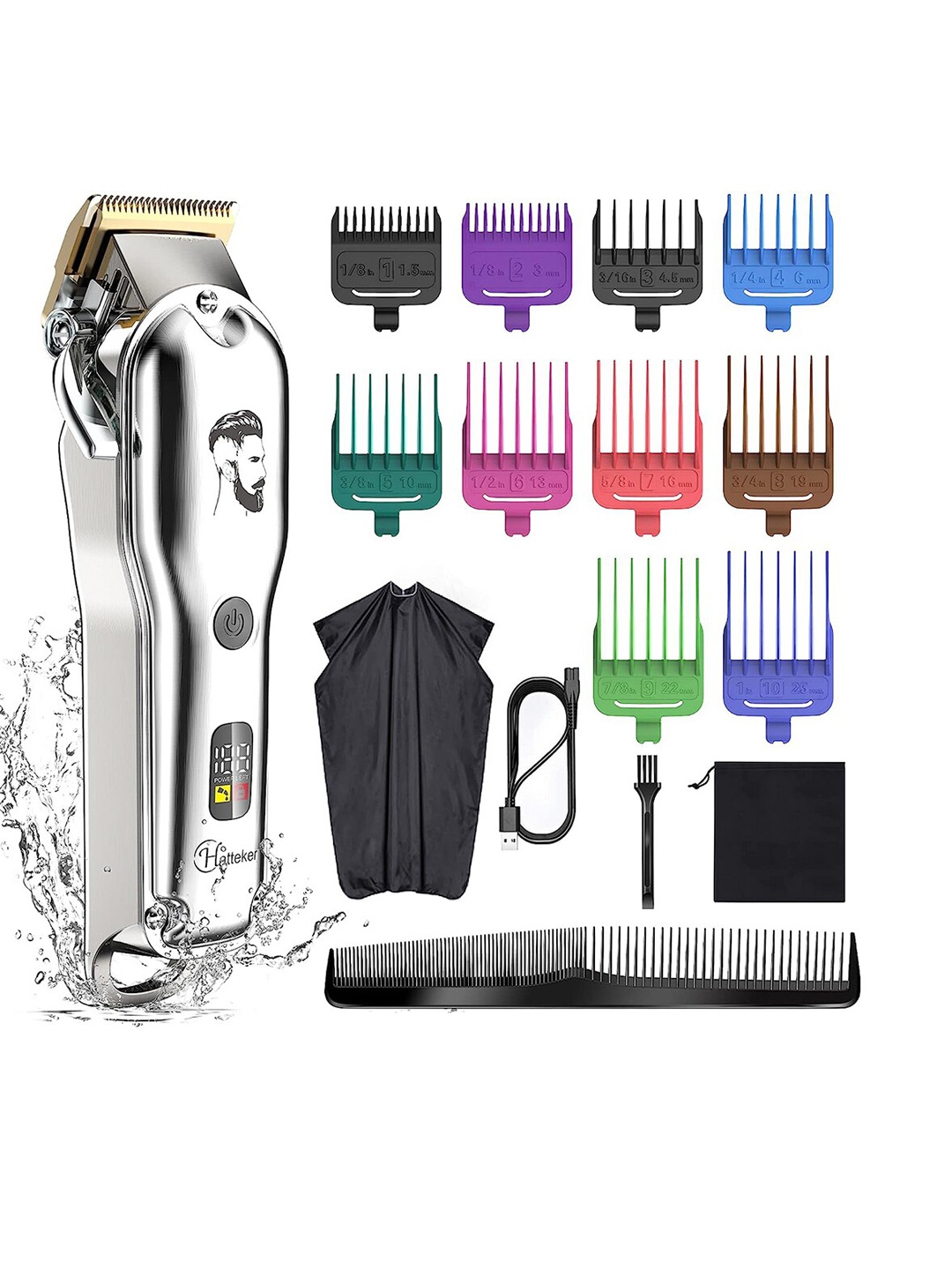 

Hatteker Cordless Waterproof Hair Beard Trimmer, Silver