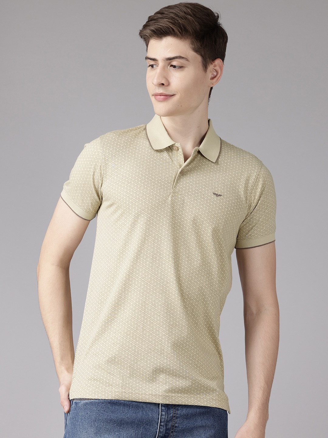 

Park Avenue Micro Printed Polo Collar Slim Fit T-shirt, Beige