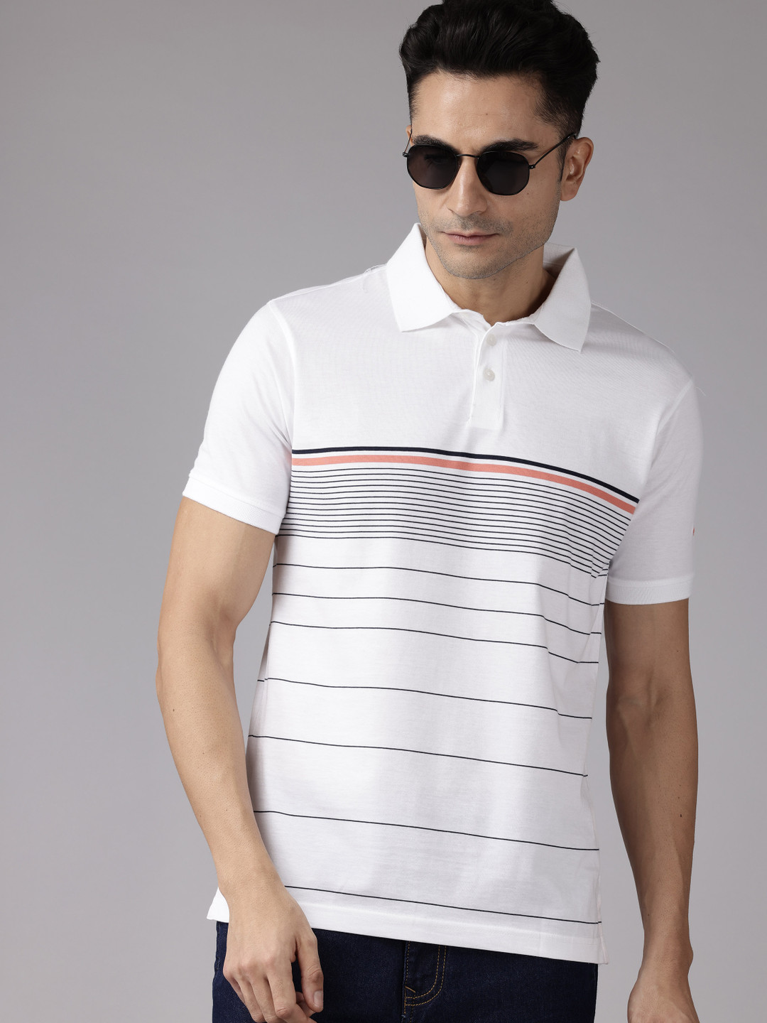 

Park Avenue Striped Polo Collar Slim Fit T-shirt, White