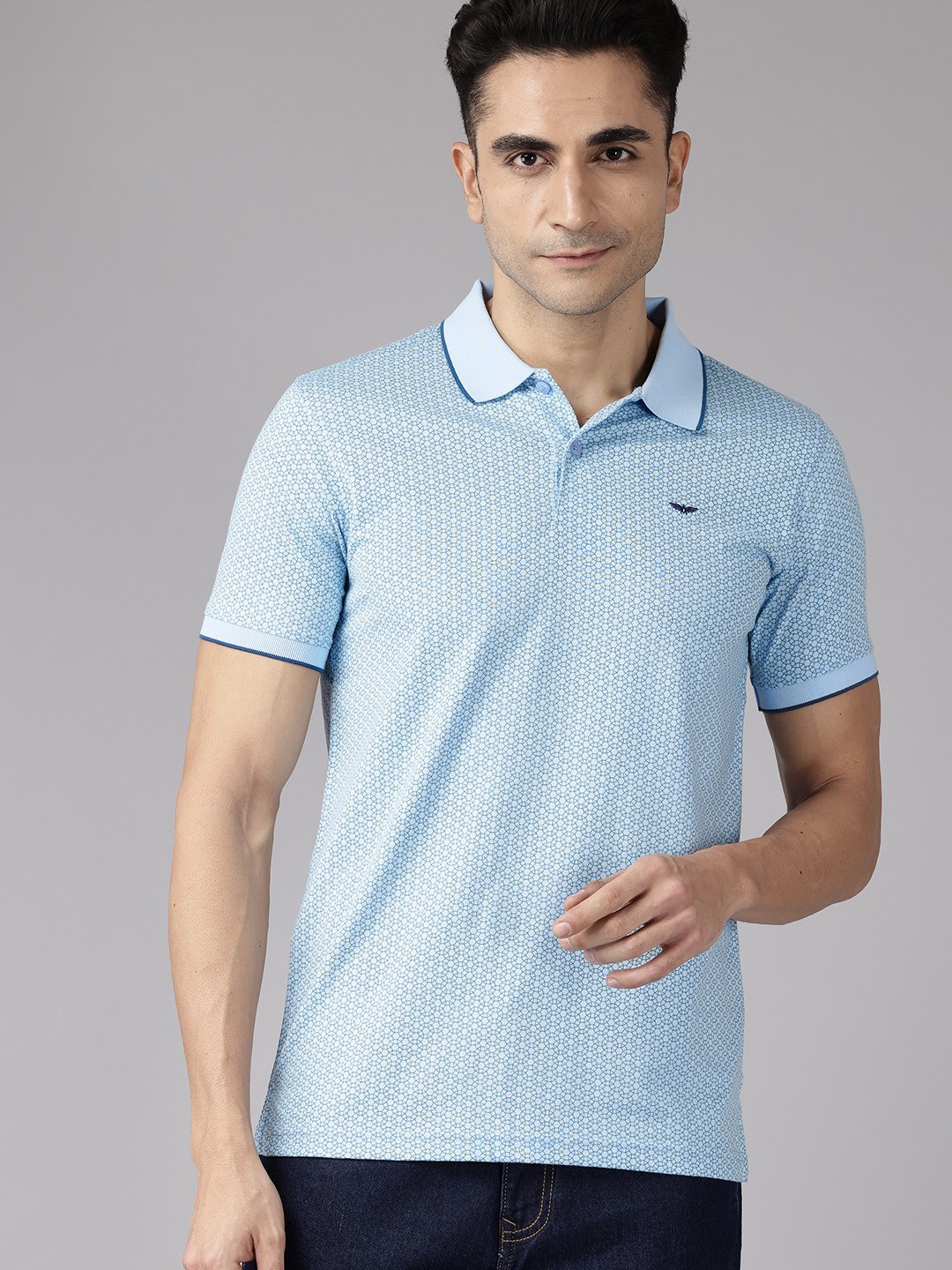 

Park Avenue Micro Printed Polo Collar Slim Fit T-shirt, Blue