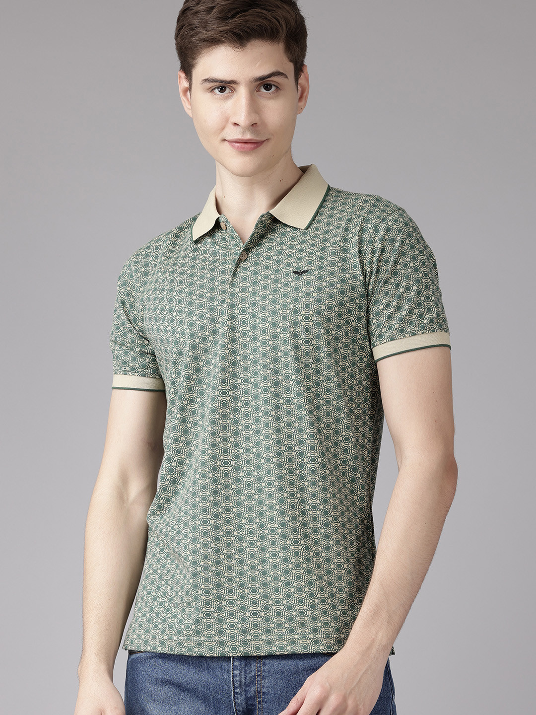 

Park Avenue Printed Polo Collar Slim Fit T-shirt, Beige