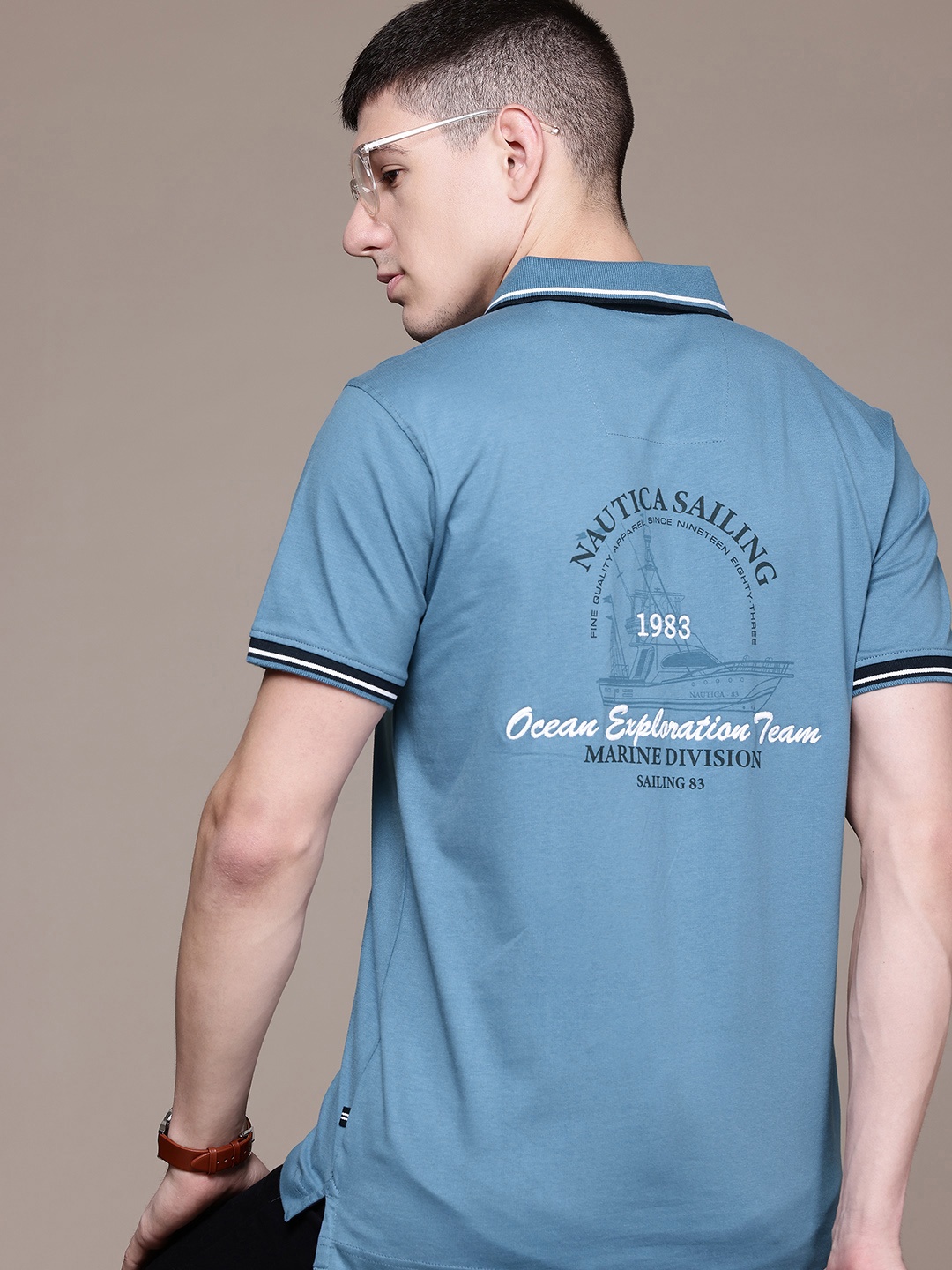 

Nautica Pure Cotton Typography Print Polo Collar T-shirt, Blue