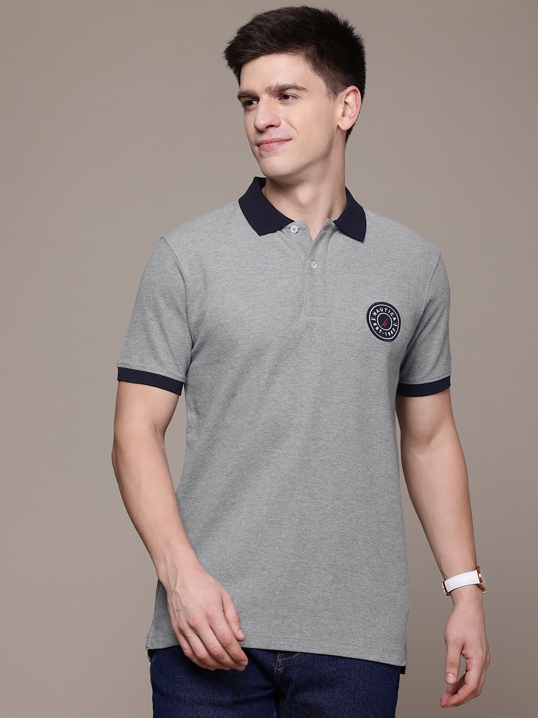 

Nautica Men Polo Collar Pure Cotton T-shirt, Grey