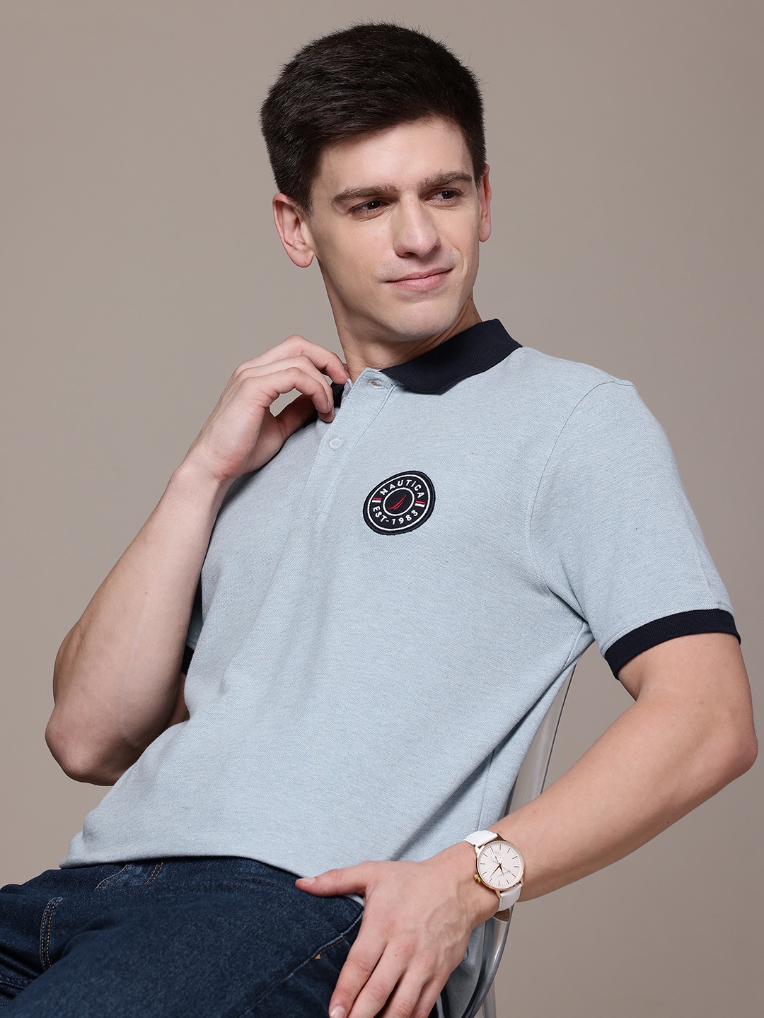 

Nautica Men Polo Collar Pure Cotton T-shirt, Blue