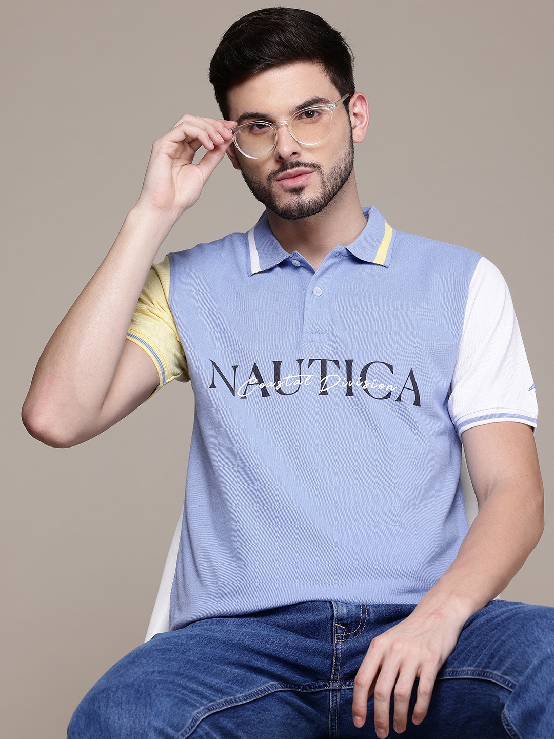 

Nautica Typography Polo Collar Pure Cotton T-shirt, Blue