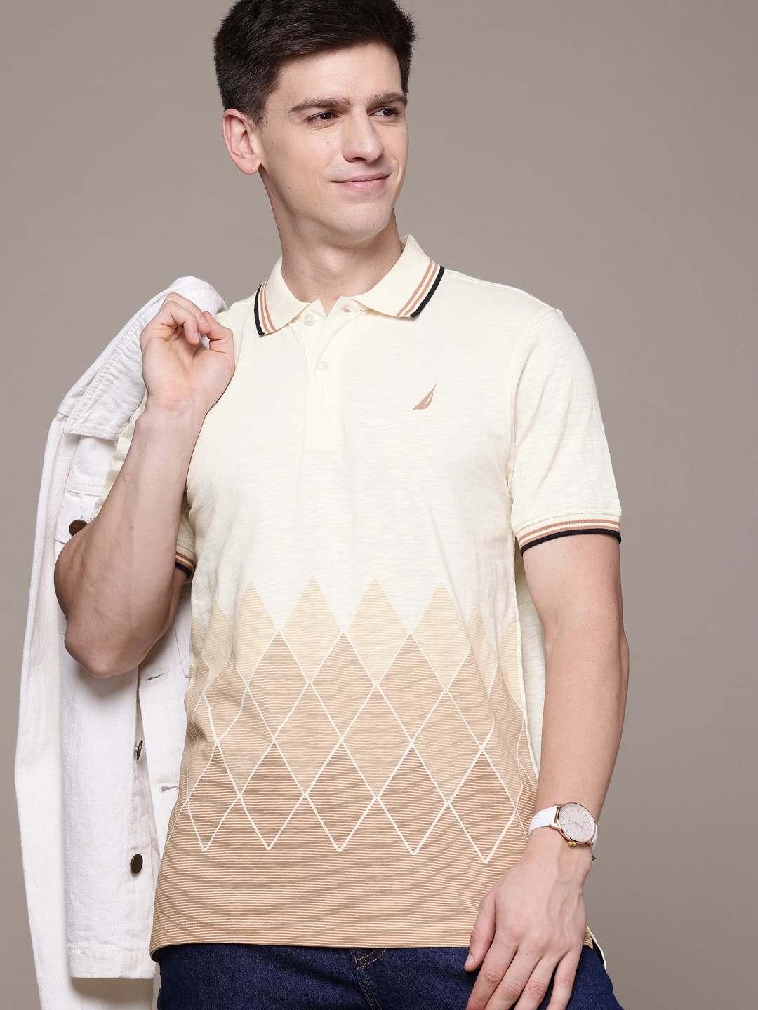 

Nautica Men Printed Polo Collar Pure Cotton T-shirt, White