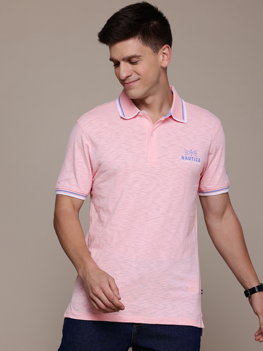 

Nautica Polo Collar Pure Cotton T-shirt, Pink