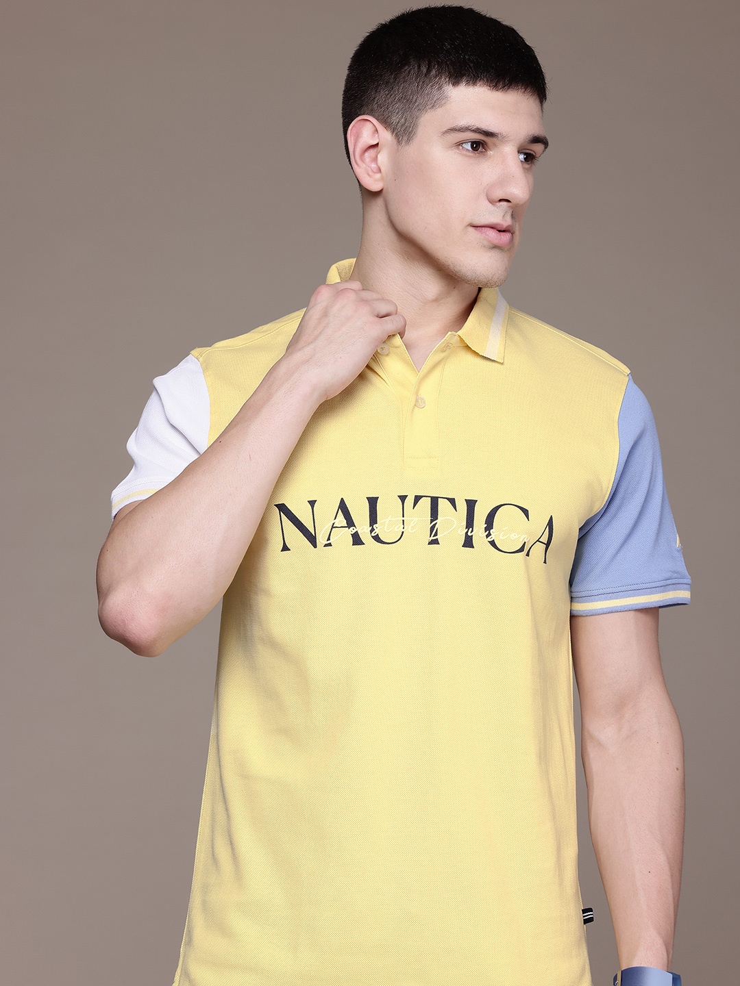 

Nautica Typography Print Polo Collar Pure Cotton T-shirt, Yellow