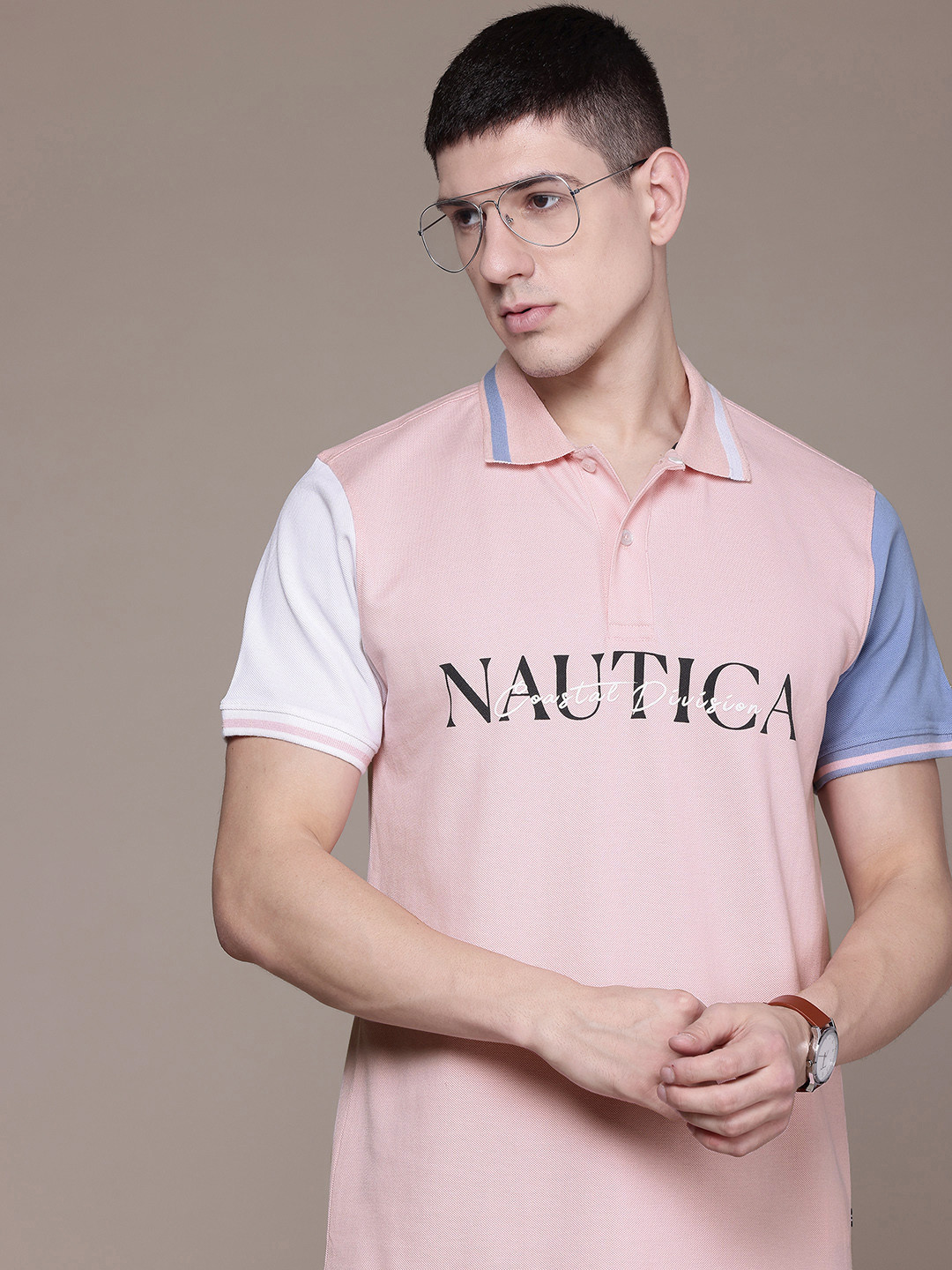

Nautica Pure Cotton Typography Print Polo Collar T-shirt, Mauve