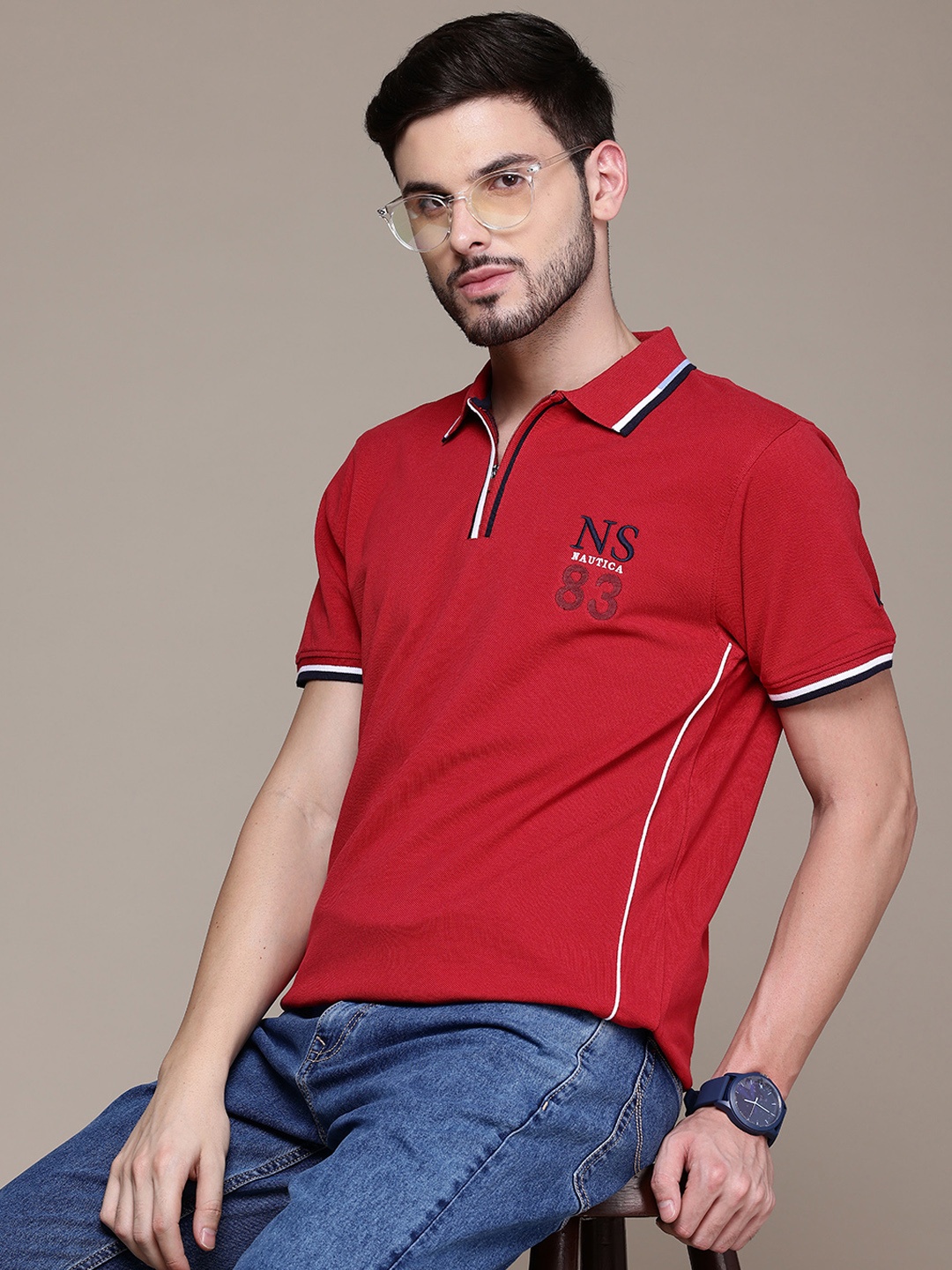 

Nautica Polo Collar Pure Cotton T-shirt, Red