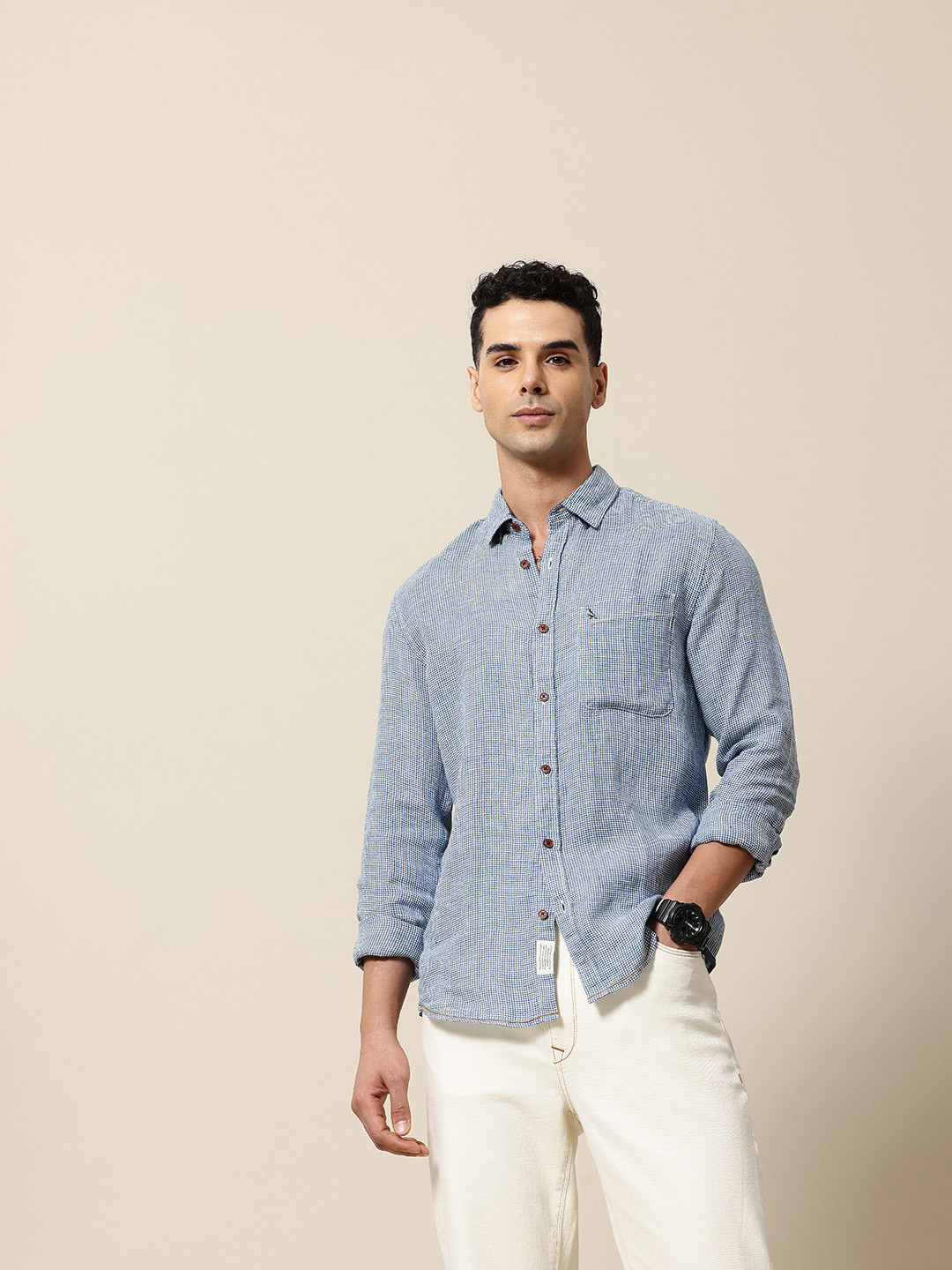 

Mr Bowerbird Pure Linen Tailored Fit Opaque Casual Shirt, Blue