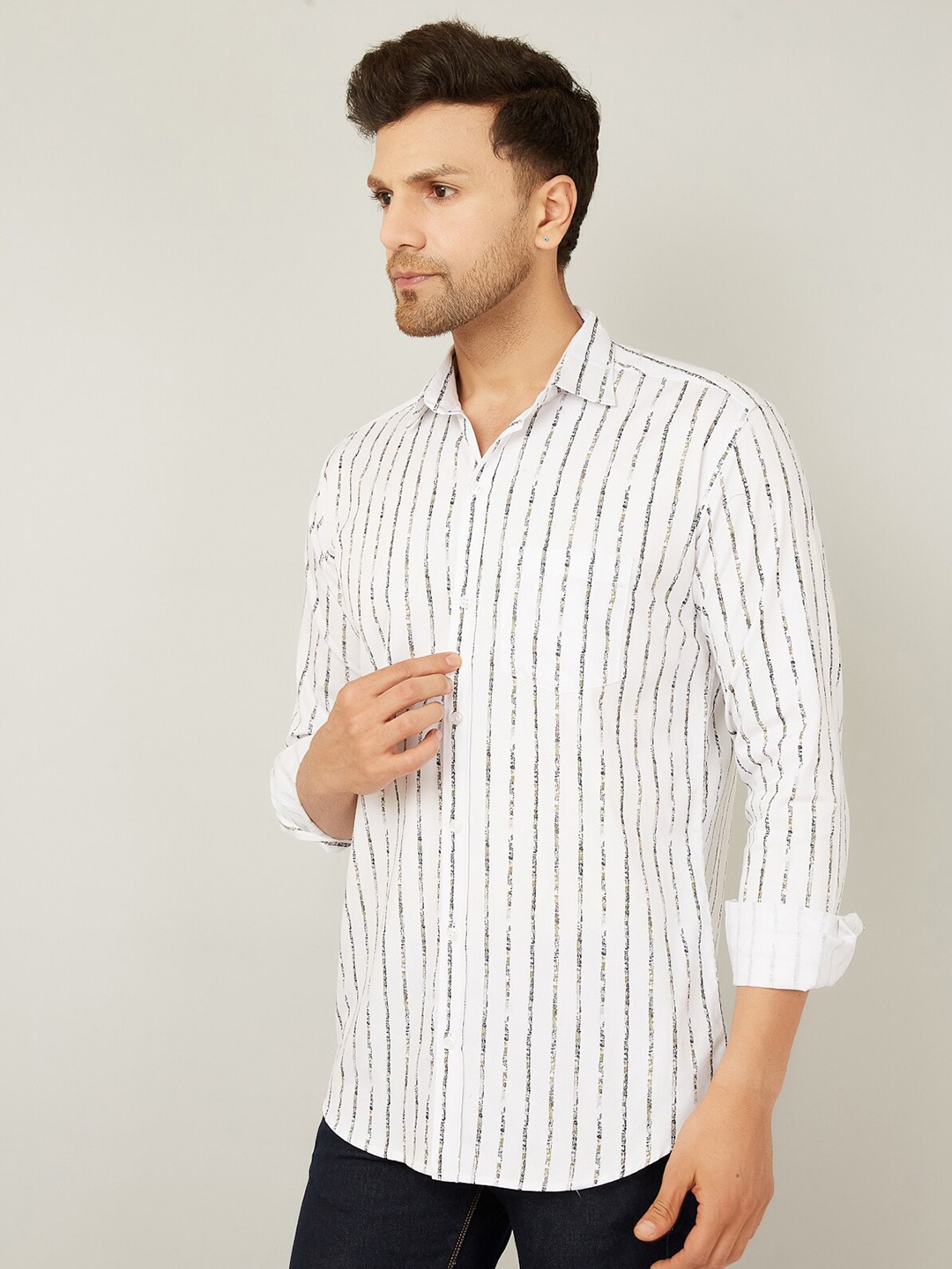 

LOUIS MONARCH Comfort Striped Cotton Casual Shirt, White