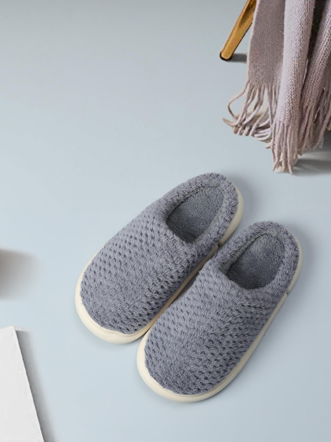 

Mast & Harbour Men Fur Winter Room Slippers, Grey