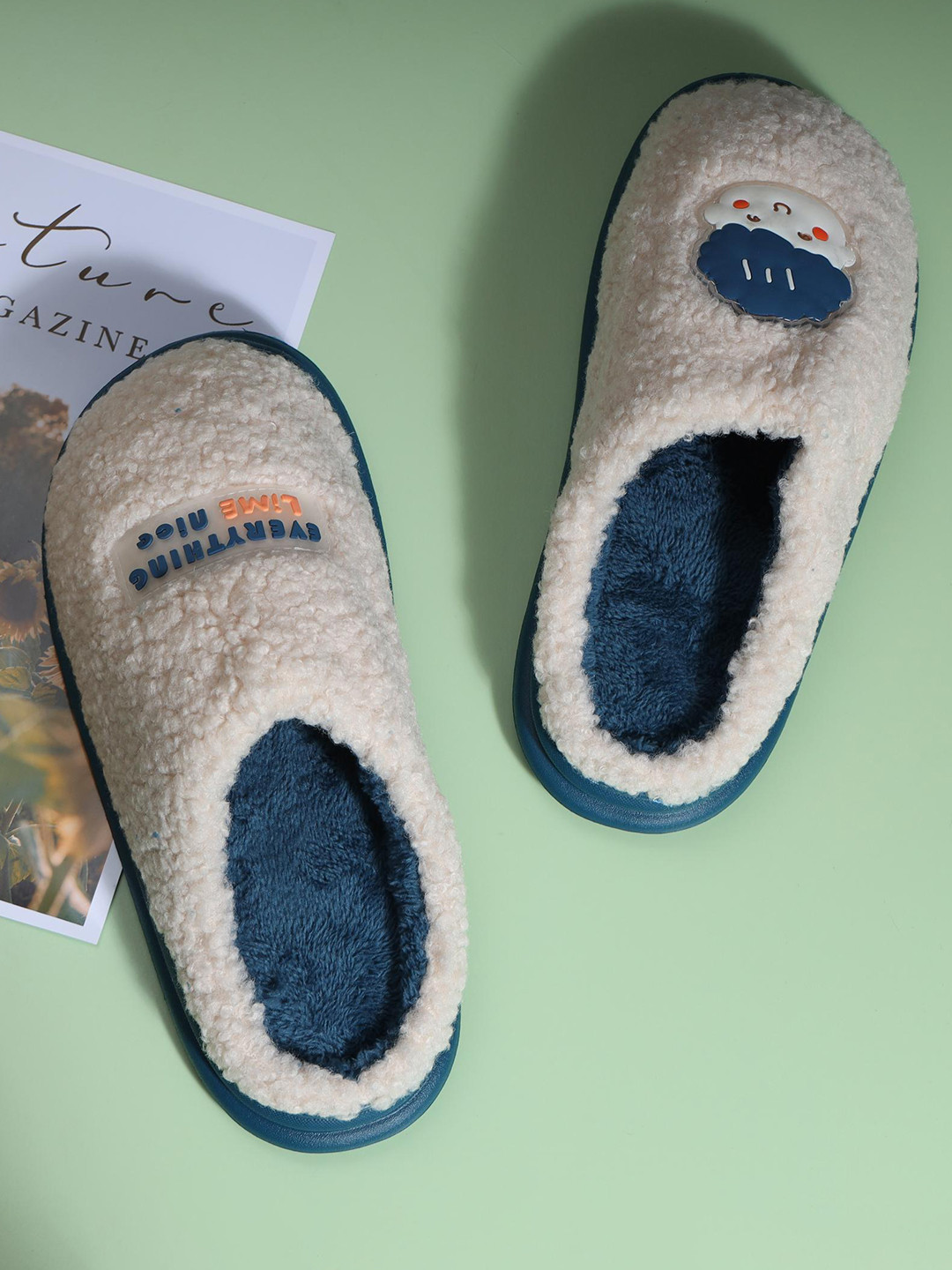

Mast & Harbour Men Fur Winter Room Slippers, Navy blue