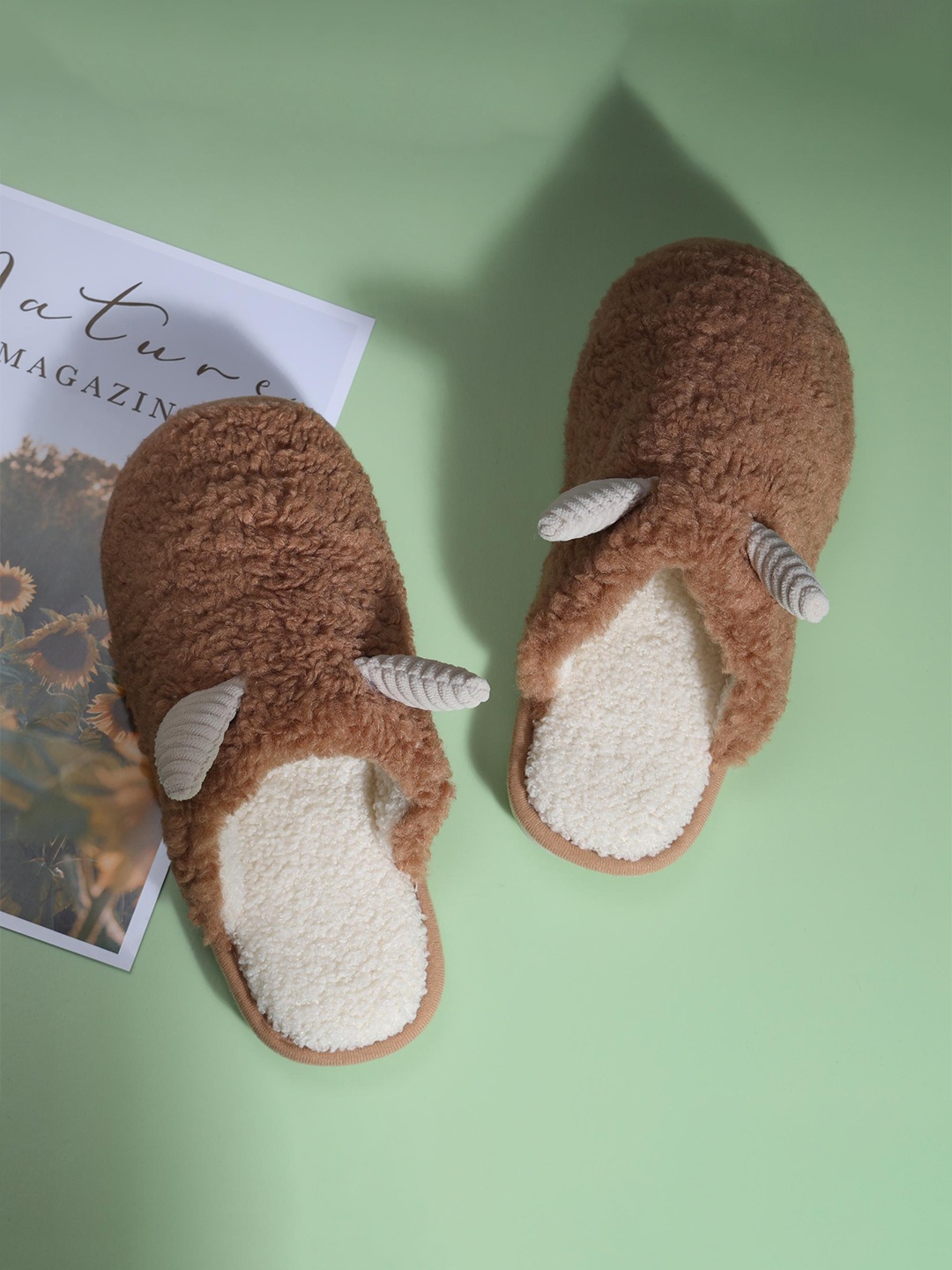 

Mast & Harbour Men Self Design Fur Winter Room Slippers, Brown