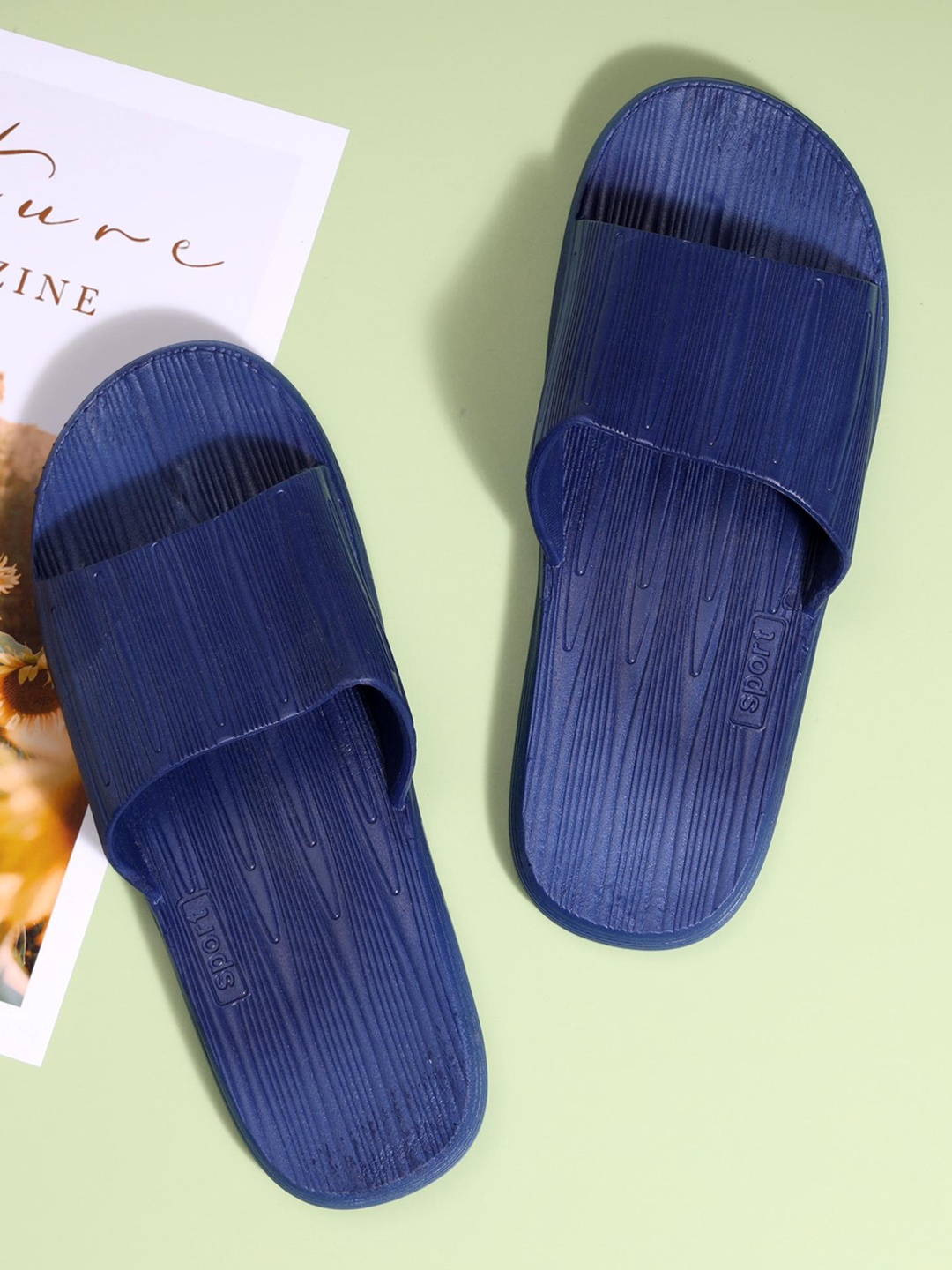 

Mast & Harbour Men Navy Blue Open Toe Sliders