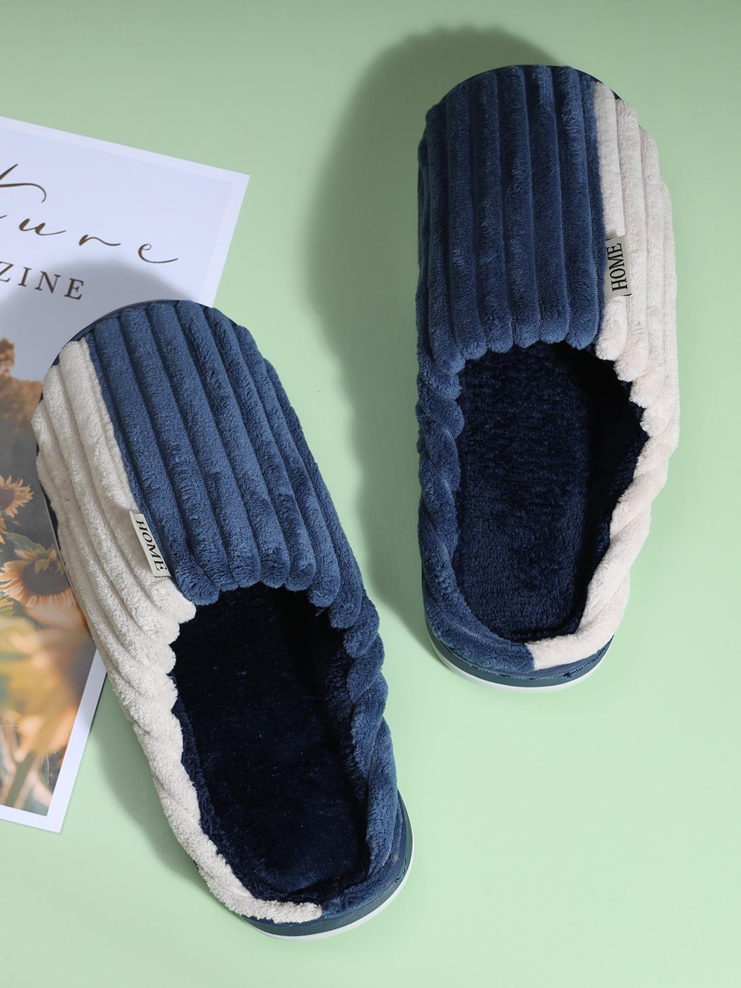 

Mast & Harbour Men Fur Winter Room Slippers, Navy blue