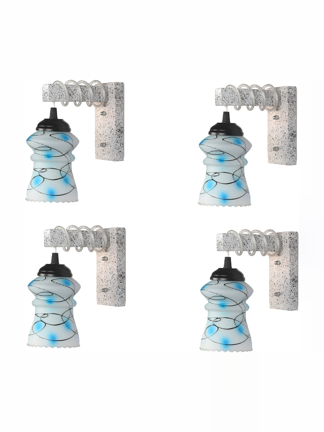

1ST TIME Blue & White Printed Glass Traditional Cylinder Shaped Wall Lamp