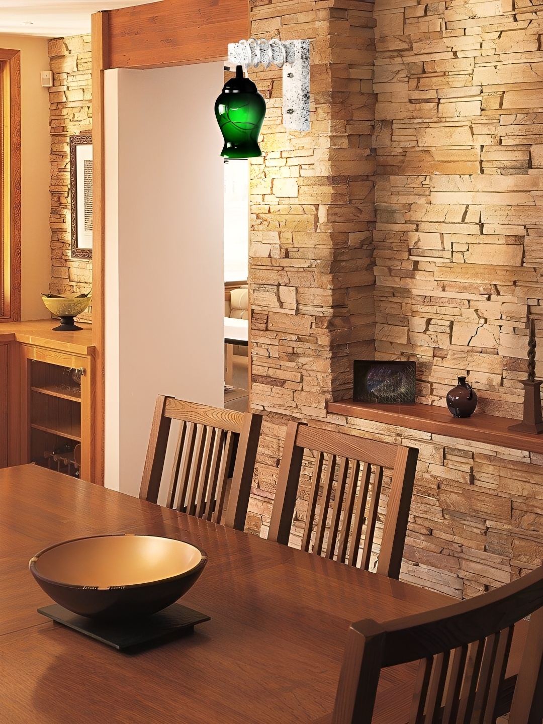 

1ST TIME Green & Black Printed Glass Traditional Cylinder Shaped Wall Lamp