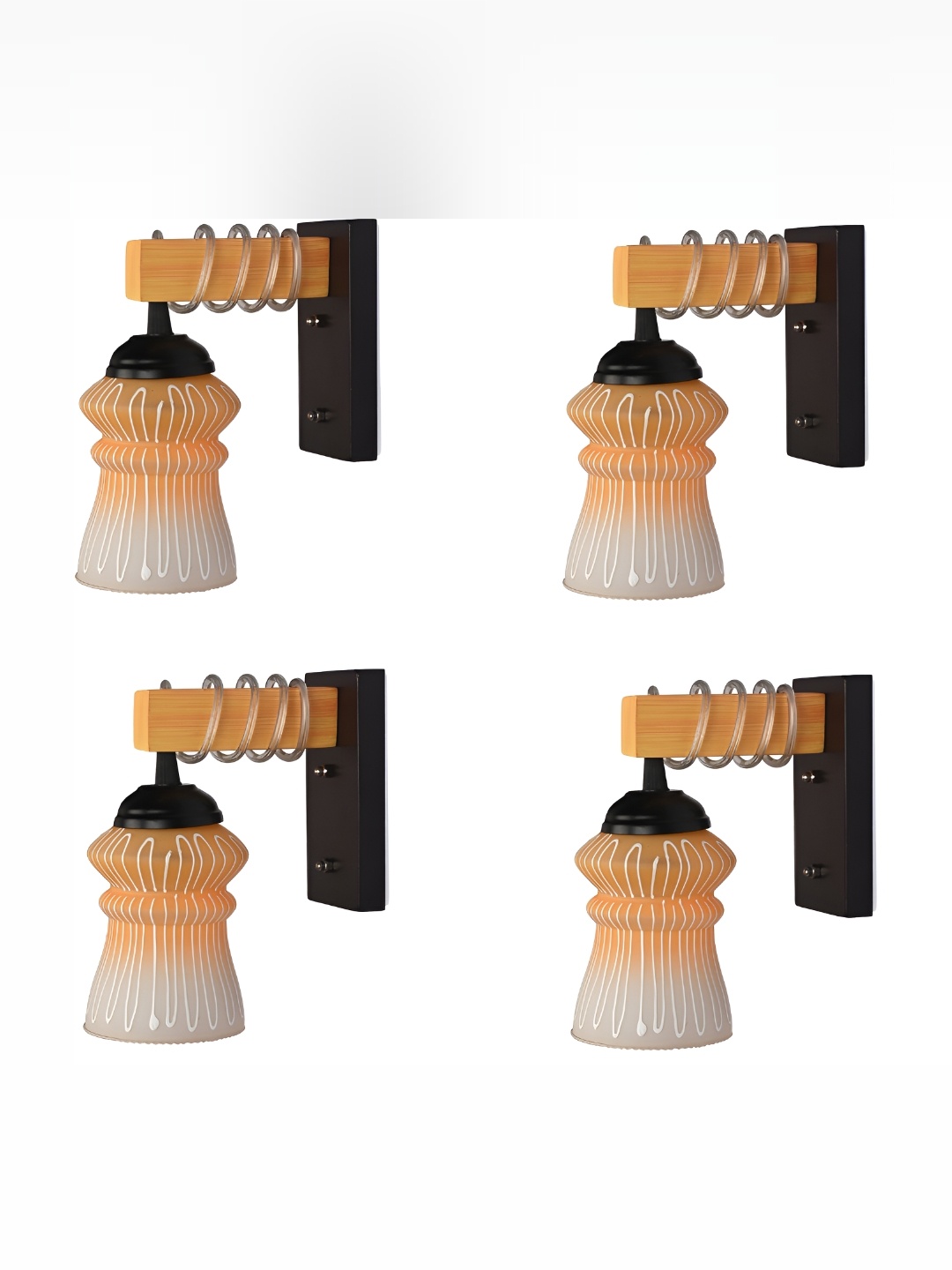 

1ST TIME Yellow & White Printed Glass Traditional Cylinder Shaped Wall Lamp