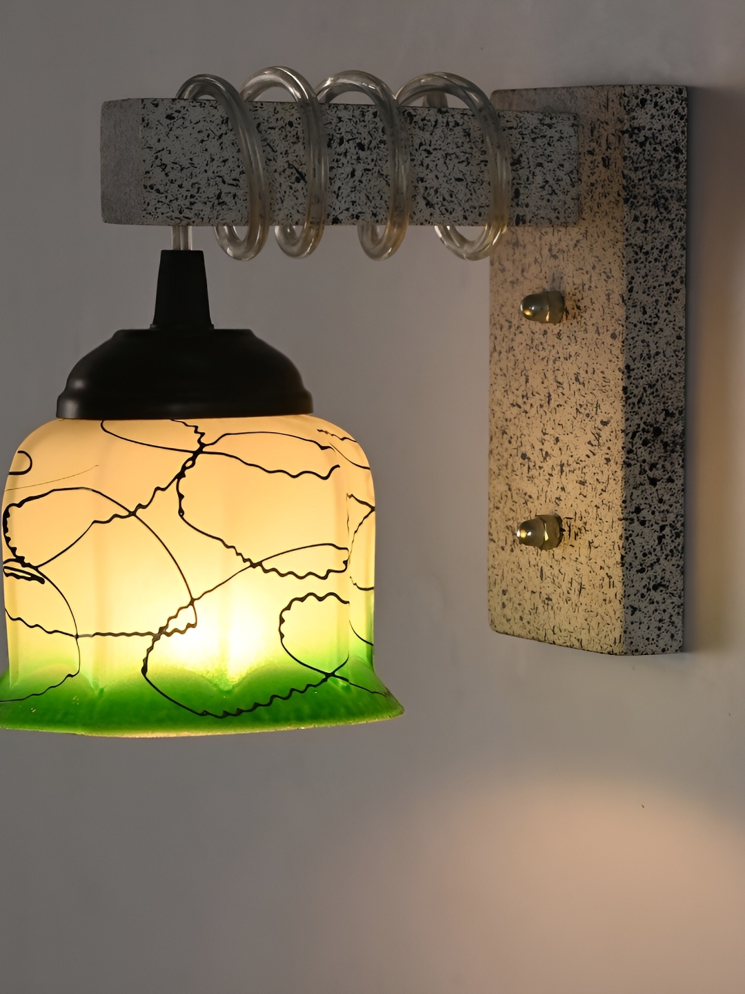

1ST TIME Green & White Printed Glass Traditional Wall Lamp