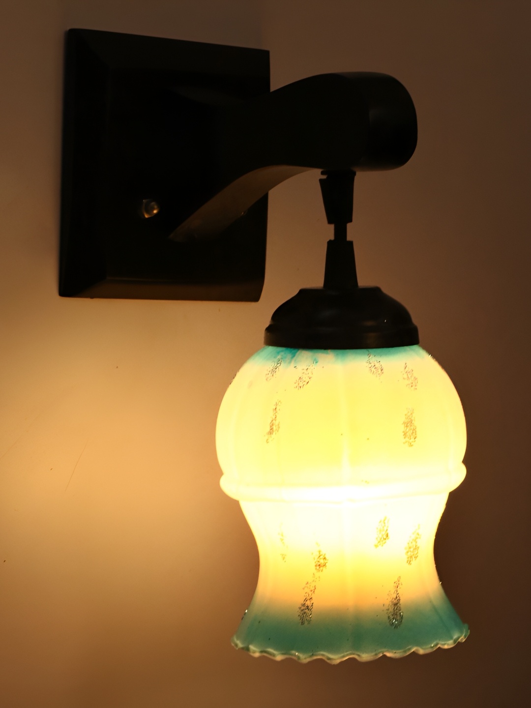 

1ST TIME Blue & White Printed Glass Traditional Cylinder Shaped Wall Lamp