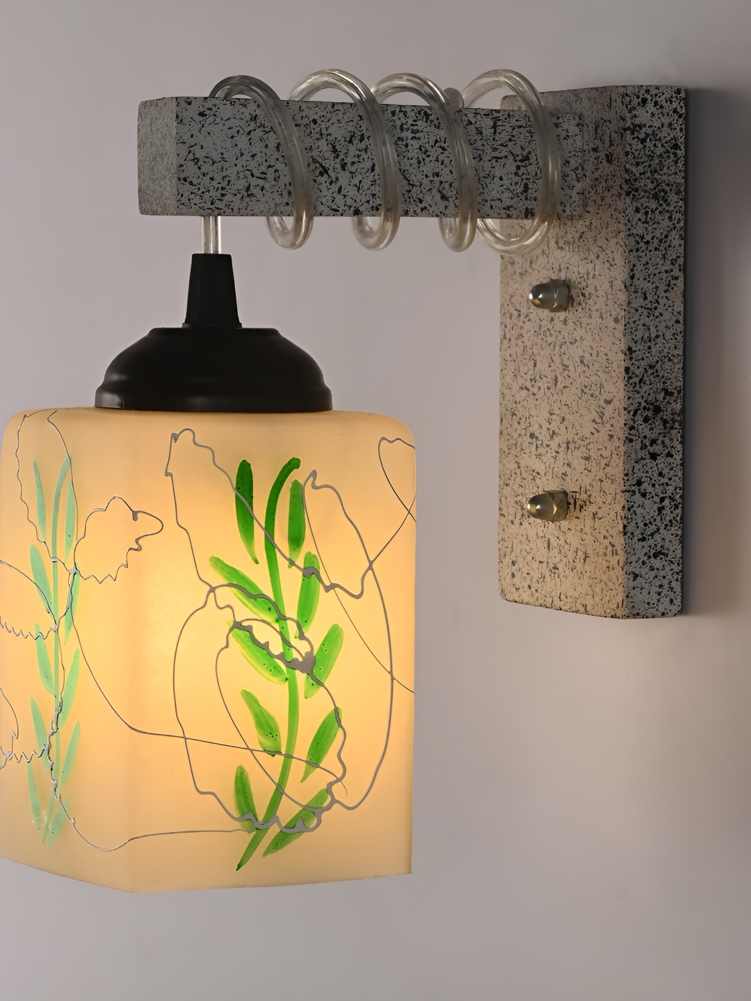 

1ST TIME White & Green Printed Glass Traditional Square Shaped Wall Lamp