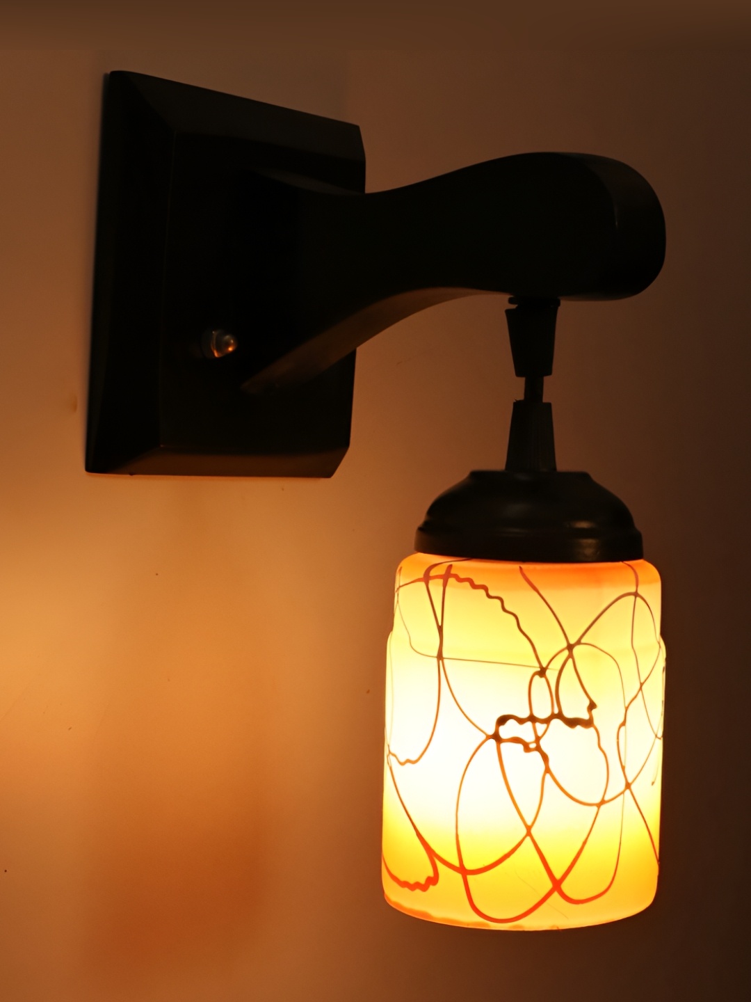 

1ST TIME Orange & White Textured Glass Traditional Cylinder Shaped Wall Lamp