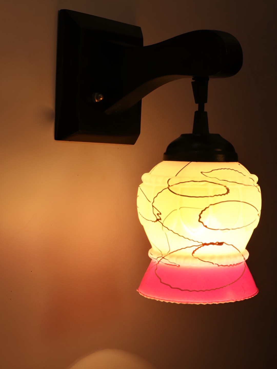 

1ST TIME Pink & White Colourblocked Glass Traditional Wall Lamp
