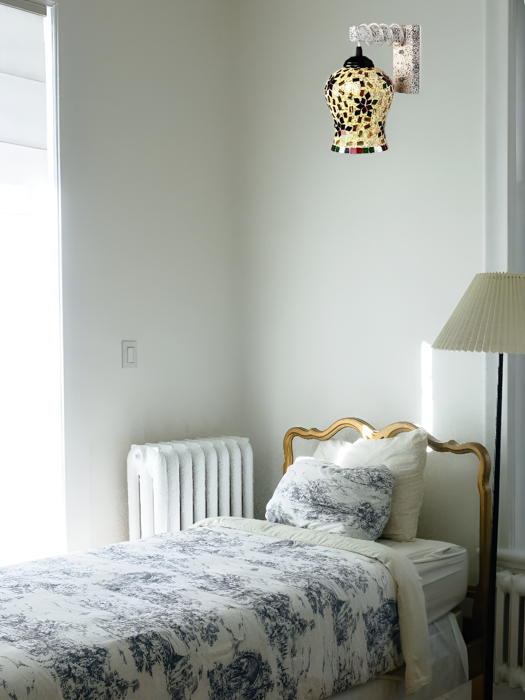 

1ST TIME White & Gold-Toned Printed Glass Traditional Wall Lamp
