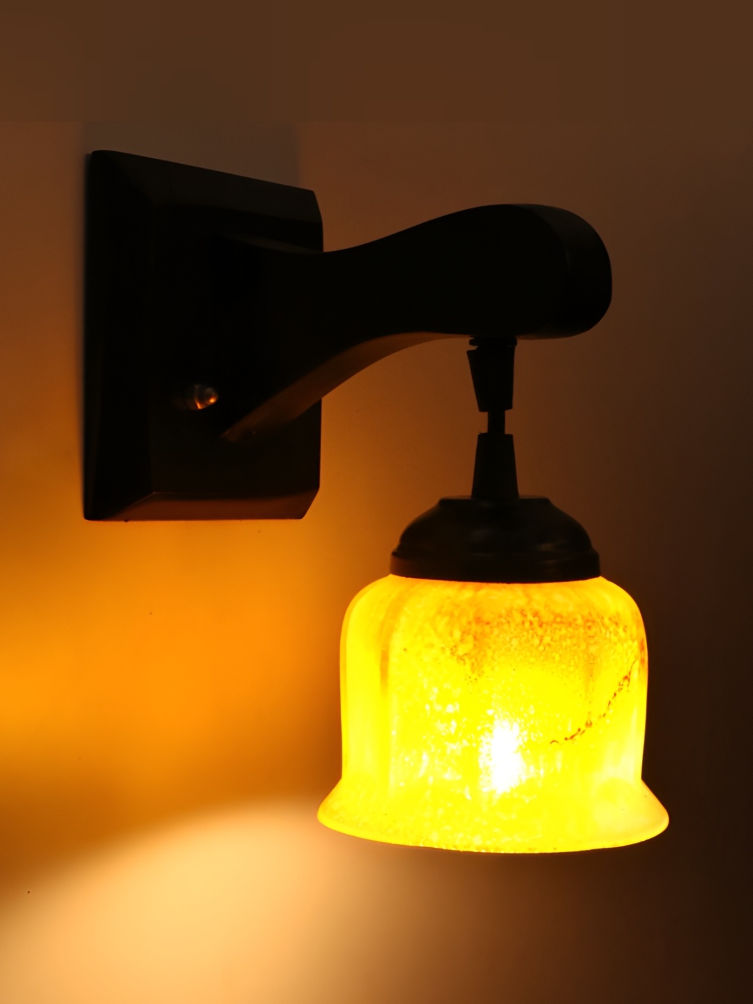 1ST TIME Yellow & Black Printed Glass Contemporary Wall Lamp