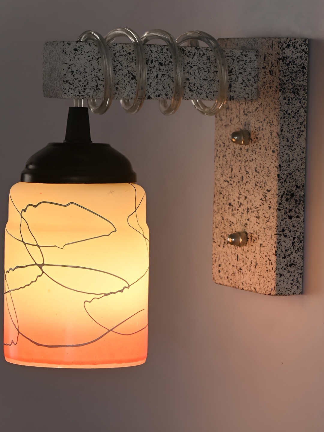 

1ST TIME Orange & White Printed Glass Traditional Cylinder Shaped Wall Lamp