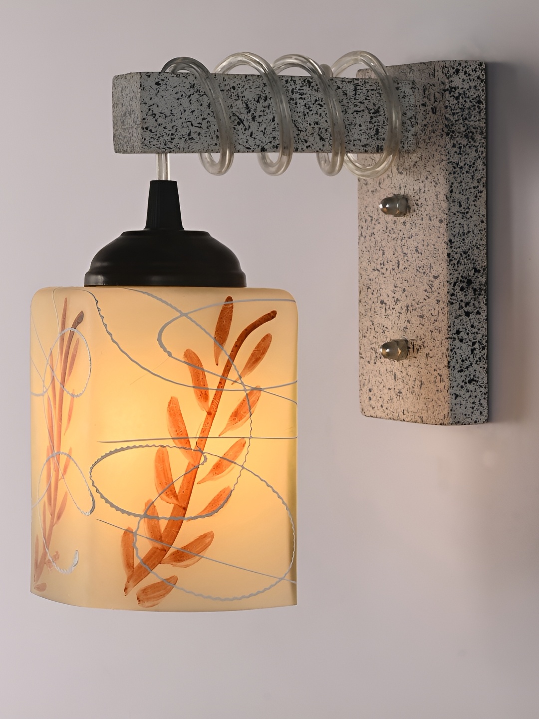 

1ST TIME Brown & White Textured Glass Traditional Square Shaped Wall Lamp