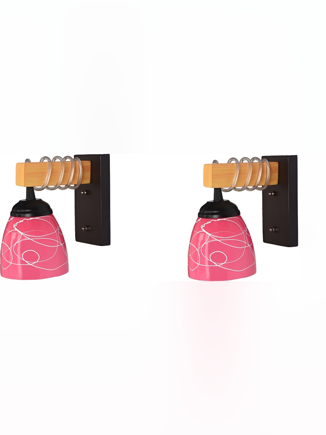 

1ST TIME Pink & White 2 Pieces Printed Glass Traditional Wall Lamps