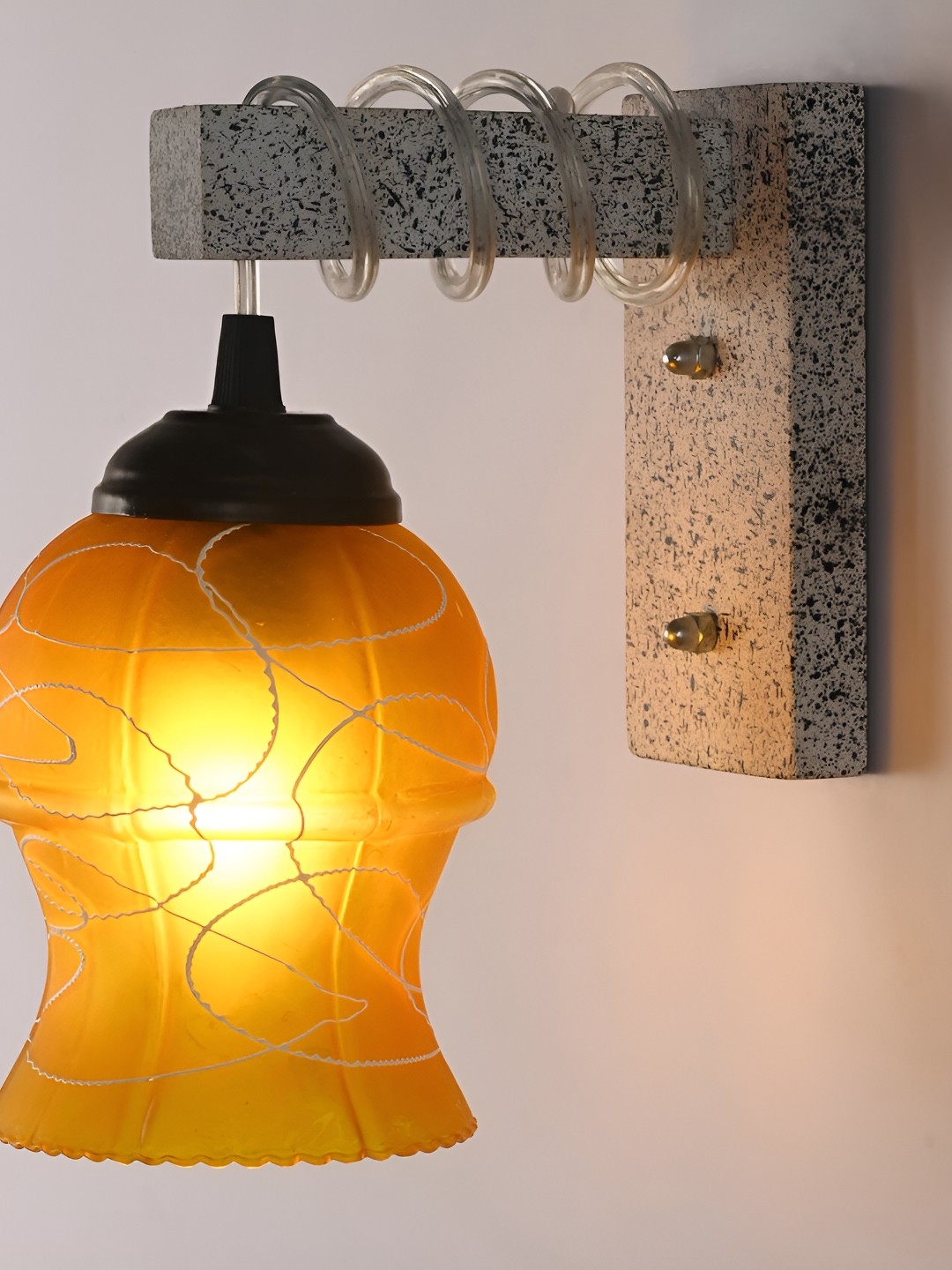

1ST TIME Yellow & Black Printed Glass Traditional Wall Lamp