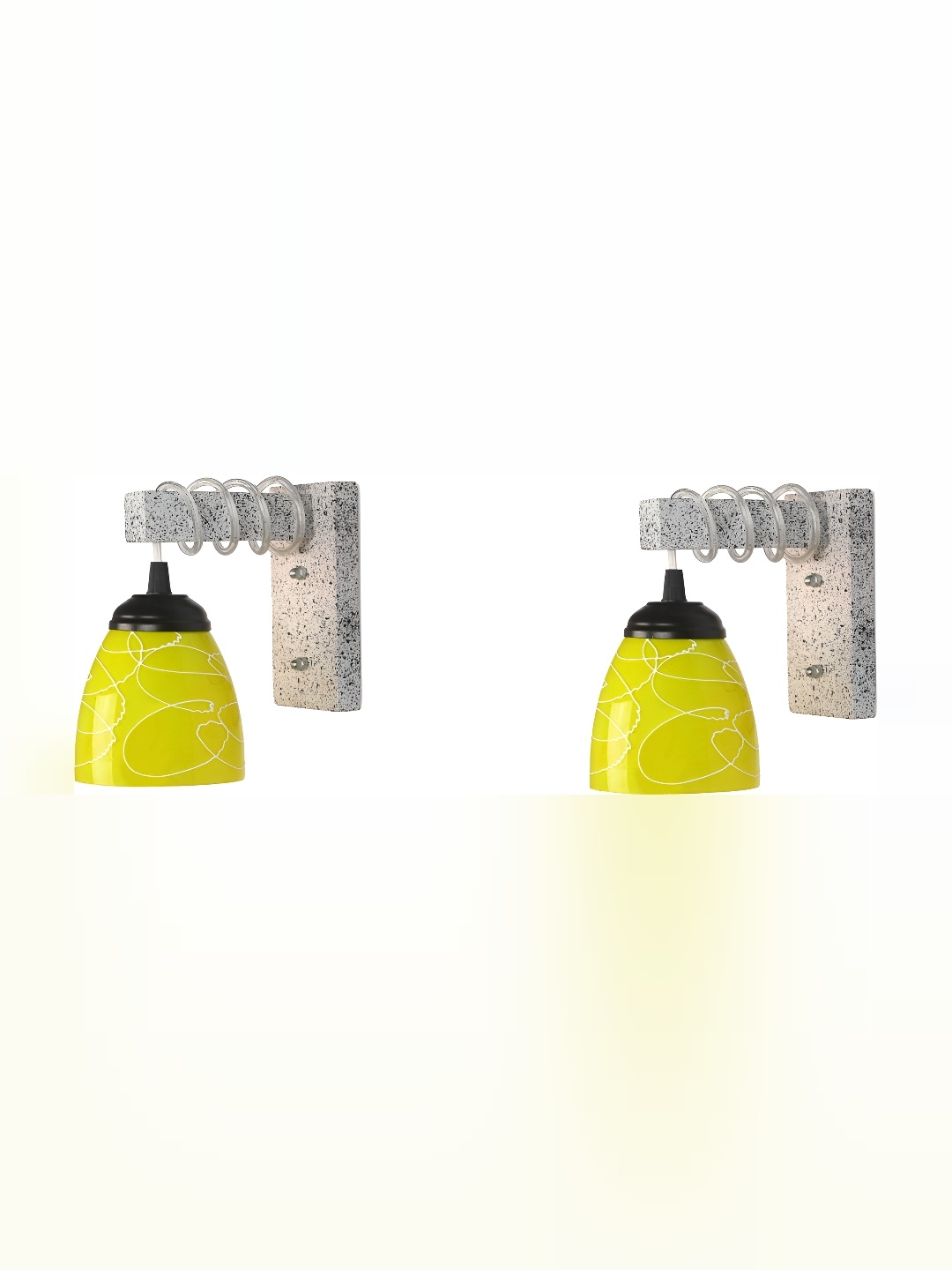 

1ST TIME Yellow & White Printed Glass Traditional Cylinder Shaped Wall Lamp