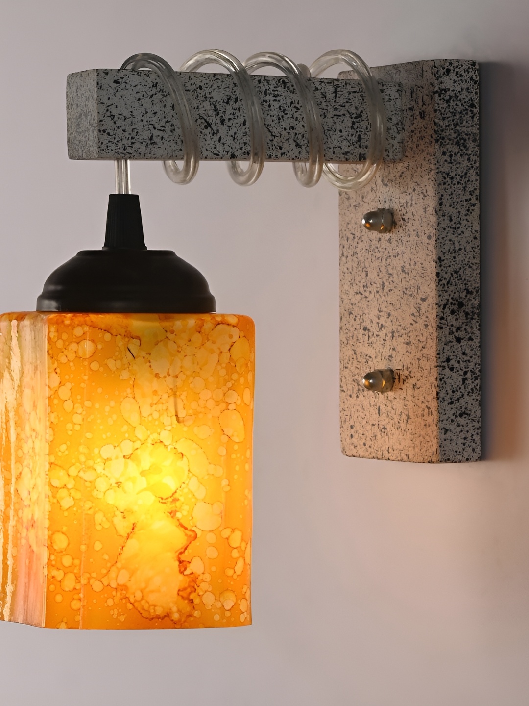 

1ST TIME Yellow & White Printed Glass Traditional Rectangle Shaped Wall Lamp
