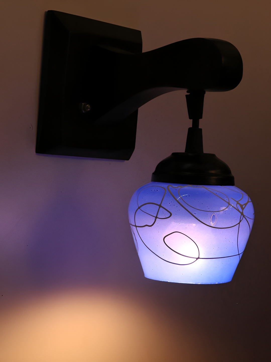1ST TIME Blue & Black Printed Glass Traditional Wall Lamp