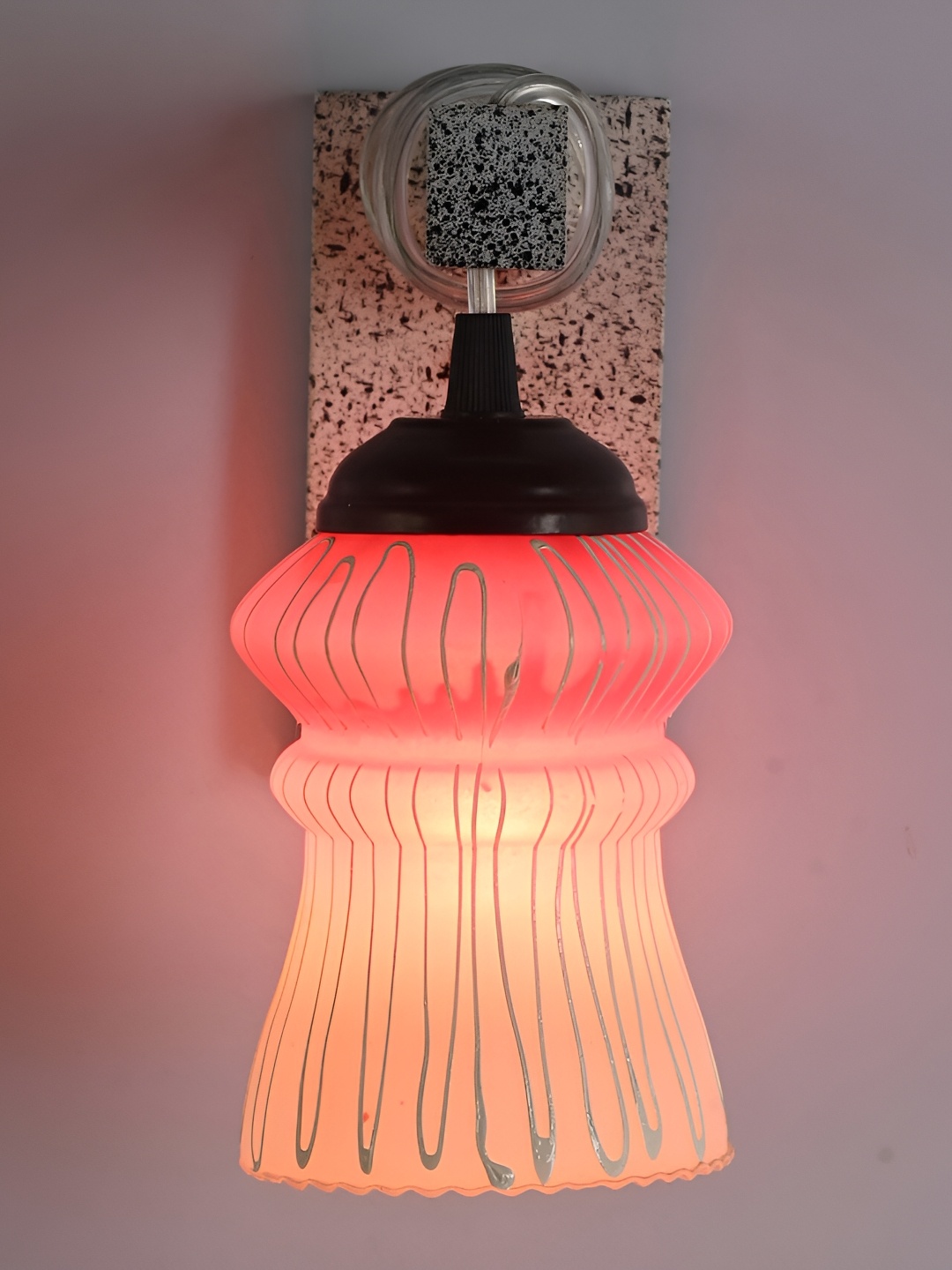 

1ST TIME Pink & White Printed Glass Traditional Frustum Shaped Wall Lamp