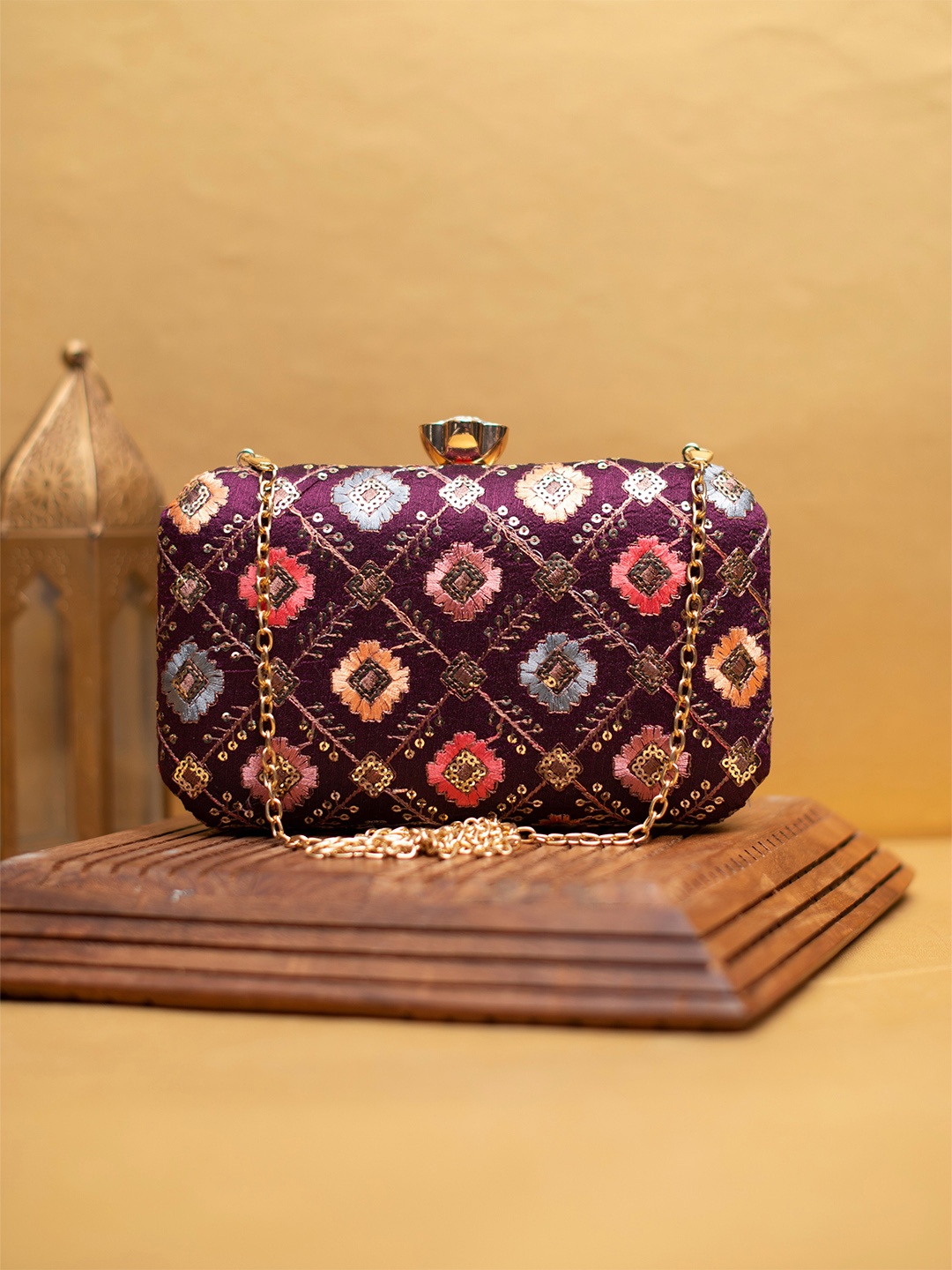 

ARTKLIM Embroidered Box Clutch, Purple