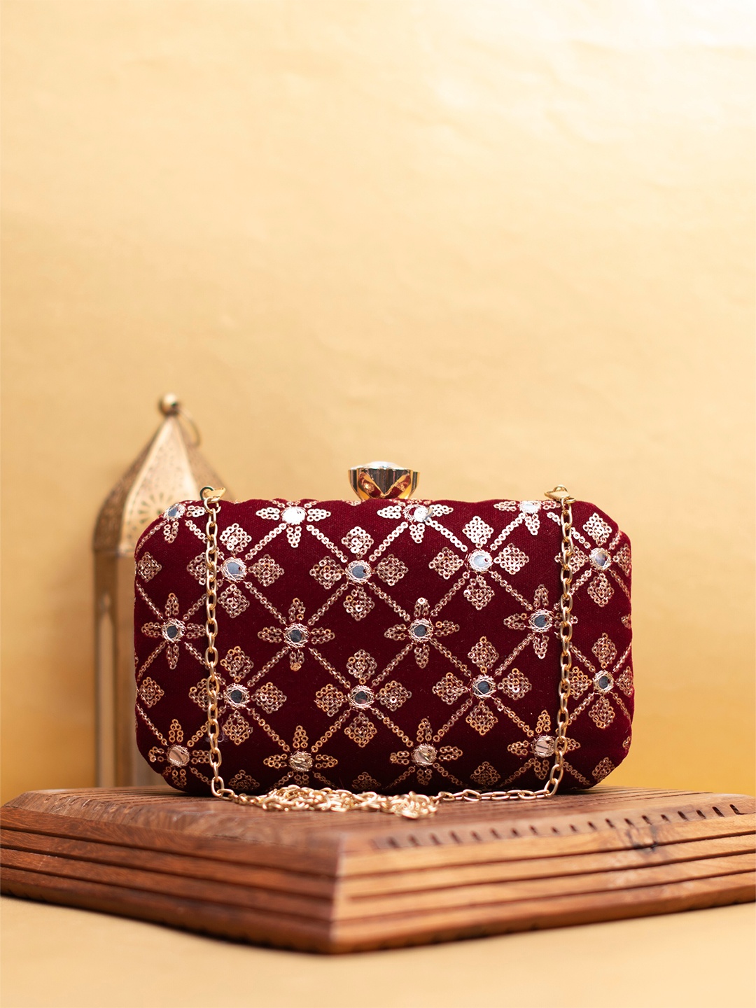 

ARTKLIM Embroidered Box Clutch, Maroon