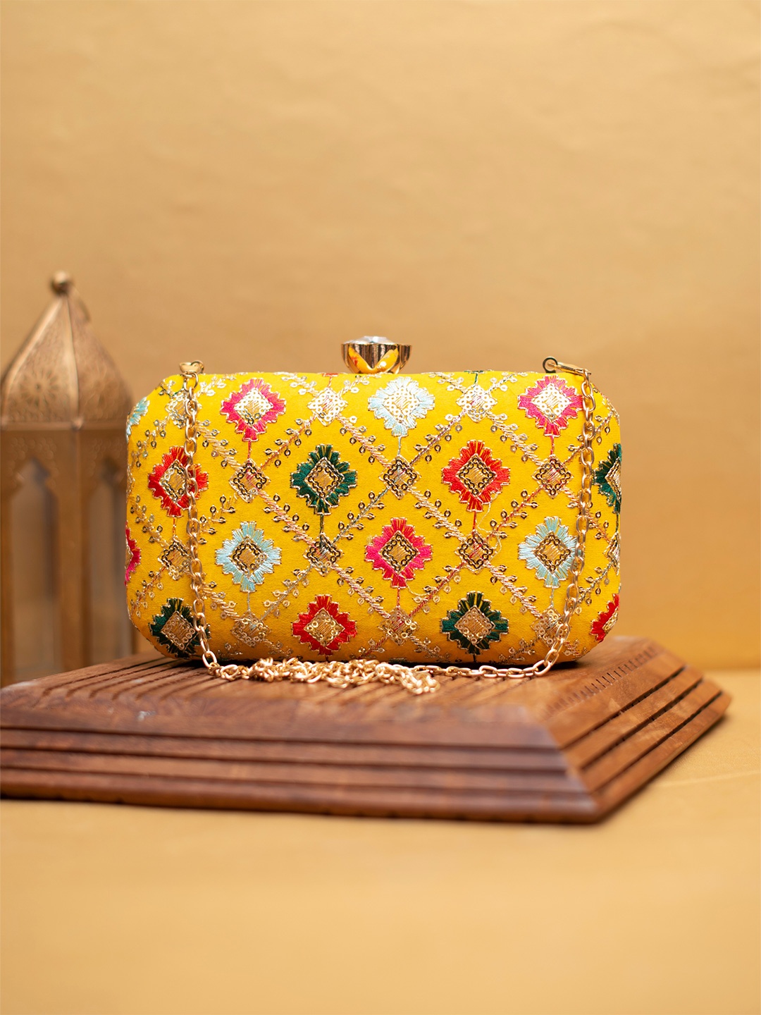 

ARTKLIM Embroidered Box Clutch, Yellow