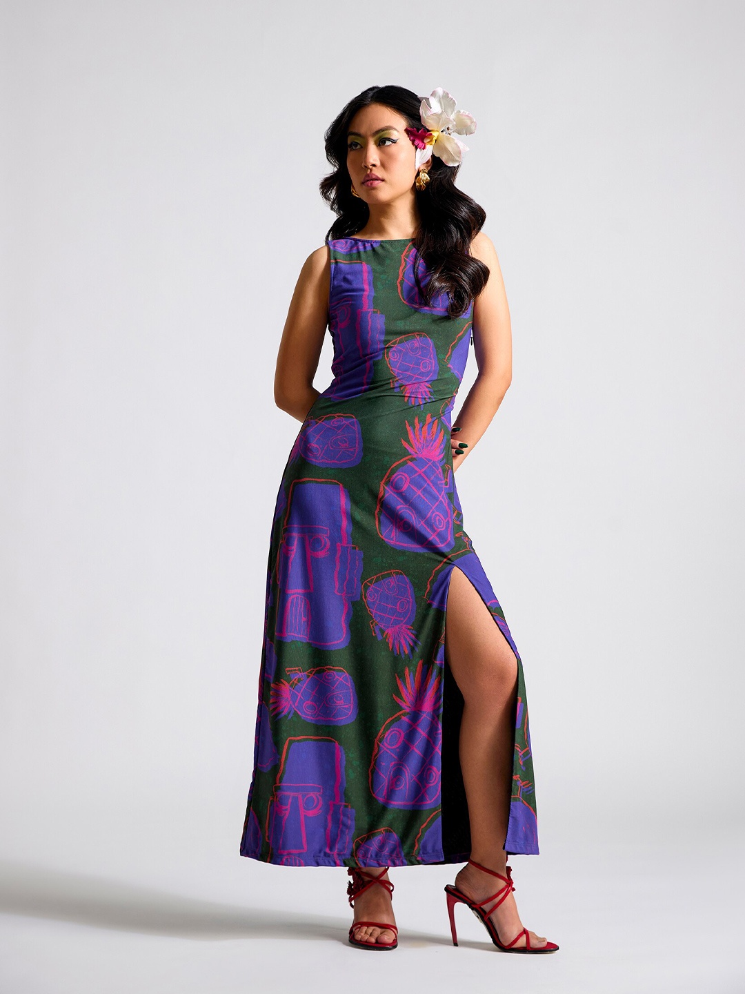 

THE CLOTHING FACTORY Printed Maxi Dress, Purple