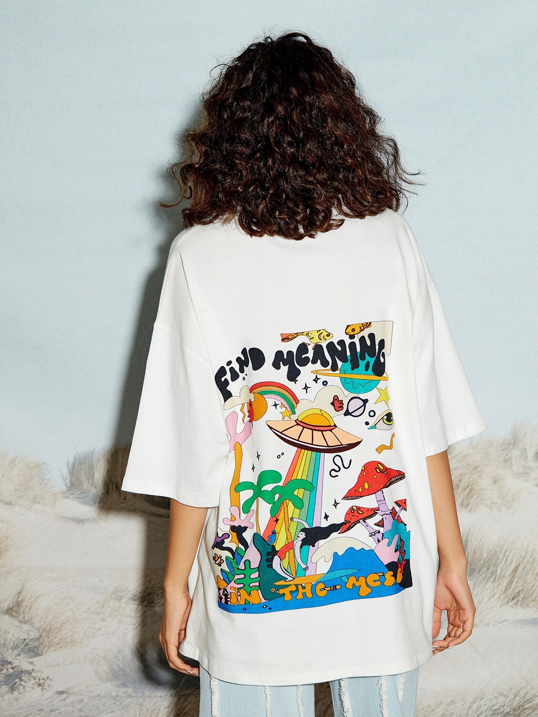 

THE CLOTHING FACTORY Graphic Printed Cotton Applique Oversized T-shirt, White