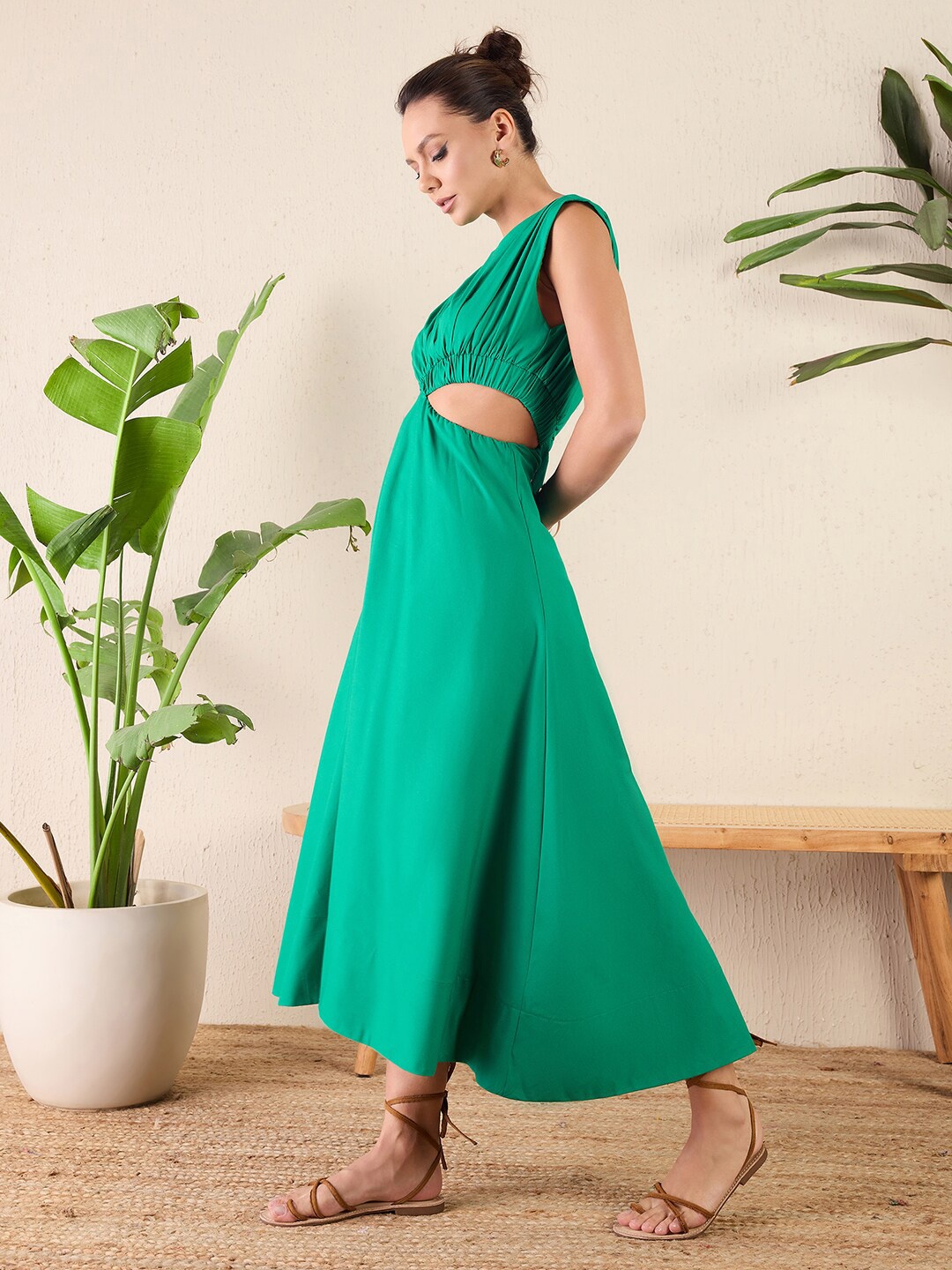 

Uptownie Cotton Side Cut Out Midi Dress, Green