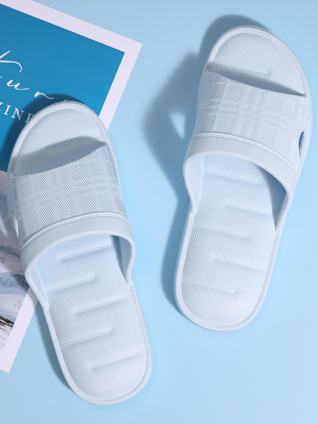 

Mast & Harbour Women Self Design Sliders, Blue