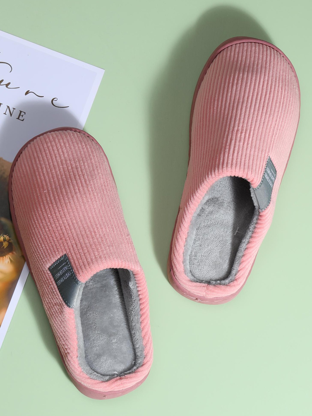 

Mast & Harbour Women Striped Winter Room Slippers, Pink