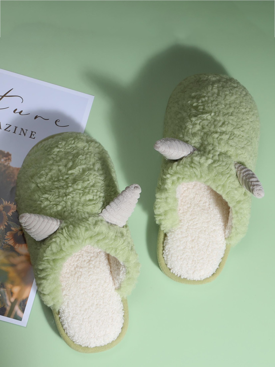 

Mast & Harbour Women Fur Winter Room Slippers, Green