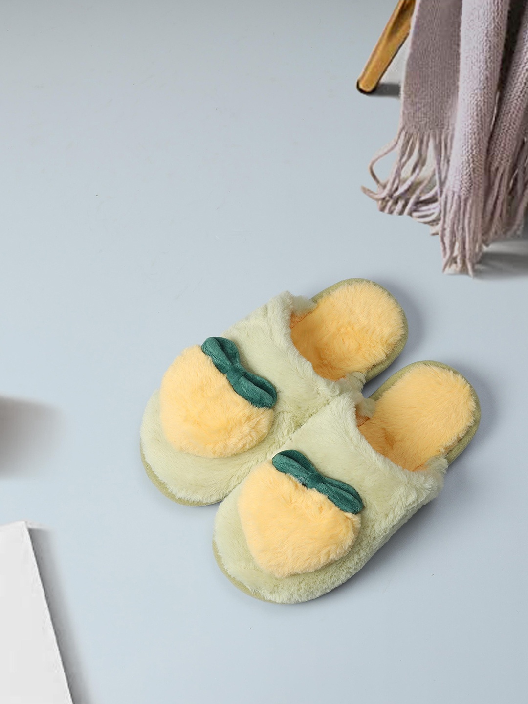 

Mast & Harbour Women Fur Winter Room Slippers, Yellow