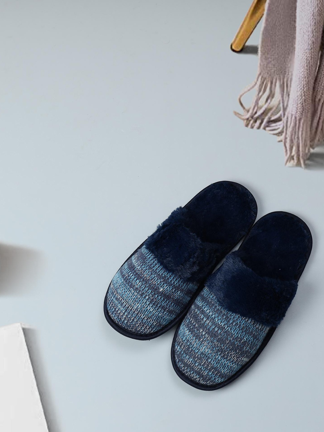 

Mast Harbour Women Self Design Fur Winter Room Slippers, Blue